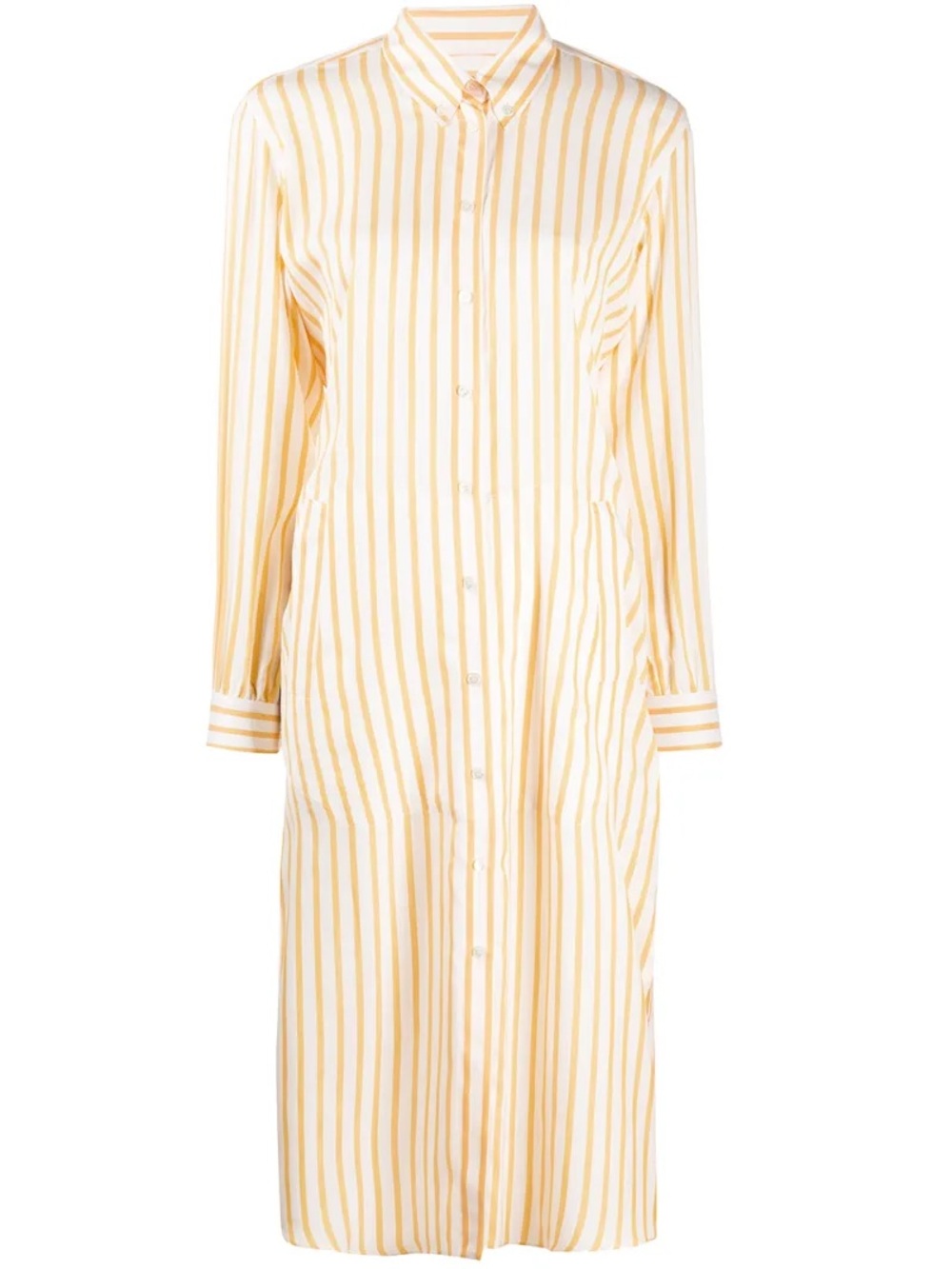 FERRAGAMO Striped Shirt Dress In White + Yellow Silk, $1375, New With Tags - Picture 3 of 6